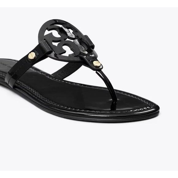 Tory Burch Miller Patent Leather Thong Sandals Black Sz 8.5 - Picture 1 of 15